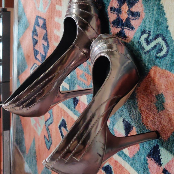 Silver Platinum Joey O Peep Toe High Heels - Picture 5 of 5